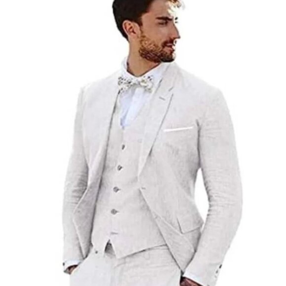 Linen Suit - Mens Summer Suits White Color - Beach Wedding